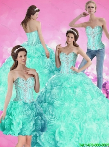 2015 Summer Pretty Ball Gown Beaded Quinceanera Dresses with Rolling Flowers