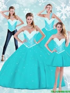 Puffy Floor Length Quinceanera Dresses with Beading and Ruffles For 2015 Summer