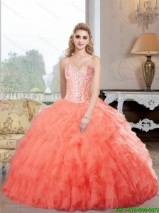 Pretty Sweetheart Watermelon Sweet 16 Dresses with Ruffles and Beading For 2015 Summer