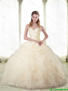 Elegant Champagne Sweetheart Quinceanera Dresses with Beading For 2015 Summer