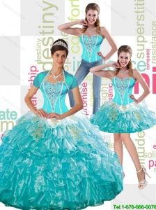 New Arrival  Beaded Aqua Blue Quinceanera Dress with Ruffled Layers and Appliques For 2015 Summer