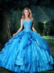 2015 Summer Luxurious Ball Gown Sweetheart Blue Quinceanera Dresses with Beading
