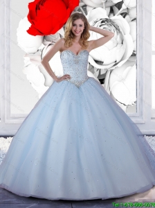 2015 Summer Pretty Ball Gown Light Blue Quinceanera Dresses with Beading