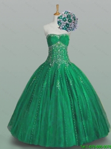 Perfect 2016 Ball Gown Beaded Green Sweet 16 Dresses with Appliques