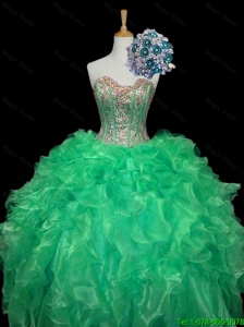 Top Seller 2015 Turquoise Ball Gown Quinceanera Dresses with Sequins and Ruffles