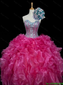 Perfect 2015 Sweetheart Hot Pink Quinceanera Dresses with Sequins and Ruffles