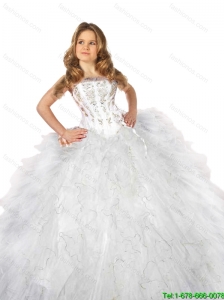 2016 Fall New Arrival White Little Girl Pageant Dress with Appliques and Ruffles