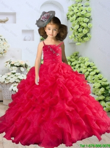 2016 Summer Discount Straps Beading and Ruching Little Girl Pageant Dress in Coral Red
