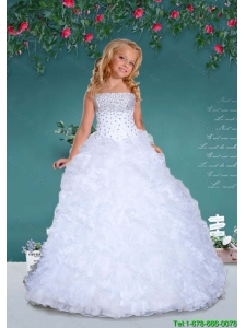 2016 Fall Fashionable Strapless White Little Girl Pageant Dresses with Beading and Ruffles
