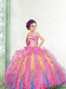 2016 Fall New Style Strapless Multi Color Little Girl Pageant Dress with Appliques and Ruffles