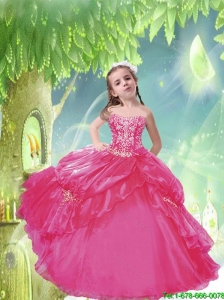 2016 Summer Popular Hot Pink Little Girl Pageant Dress with Appliques and Pick-ups