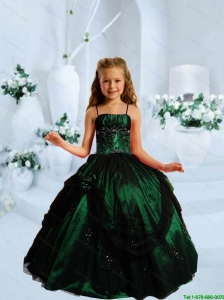2016 Summer Popular Strapless Dark Green Little Girl Pageant Dress with Appliques