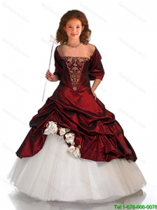 Beautiful 2016 Winter Ball Gown Wine Red Little Girl Pageant Dress with Beading