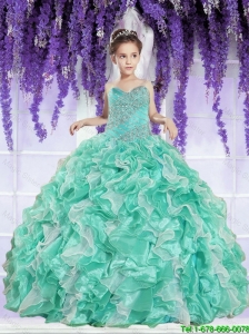 Luxurious 2016 Winter Ruffles and Beaded Decorate Little Girl Pageant Dress in Apple Green