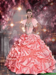 2015 Romantic Sweetheart Watermelon Quinceanera Dresses with Beading and Pick Ups