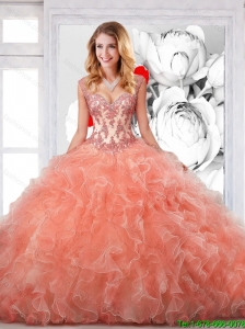 2016 Pretty Orange Straps Sweet 16 Dresses with Appliques and Ruffles
