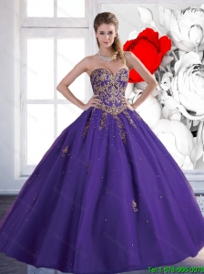 New Arrival 2016 Ball Gown Tulle Purple Sweet 16 Dresses with Beading