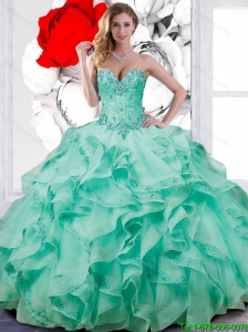 Suitable Turquoise Blue Ball Gown Quinceanera Dresses with Appliques