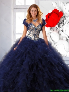 Trendy Navy Blue Quinceanera Dresses with Appliques and Ruffle for 2016