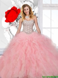 Perfect 2015 Strapless Beaded and Ruffles Quinceanera Dresses in Multi Color