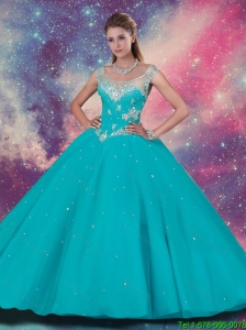 Top Sller Scoop Quinceanera Dresses with Beading and Appliques in Turquoise