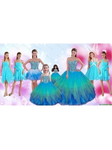 Perfect Beaded Multi Color Quinceanera Dresses and Aqua Blue Dama Dresses and Cute Straps Little Girl Dresses and Sexy Short Prom Dresses