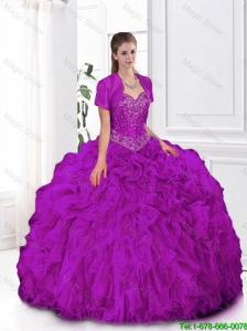 Most Popular Fuchsia Sweetheart Quinceanera Gowns with Beading
