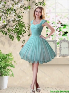 2016 Spring Short Straps Knee Length Bridesmaid Dresses in Turquoise