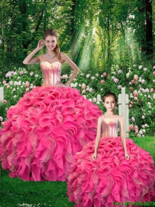 2015 Fall Beautiful Ball Gown Sequined Macthing Sister Dresses with Ruffles