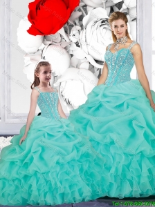 2015 Fall New Style Ball Gown Straps Macthing Sister Dresses in Turquoise