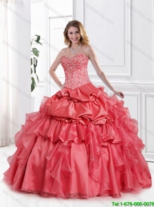 Gorgeous Appliques and Beaded Quinceanera Dresses with Sleeveless  in Watermelon