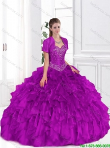 2016 Cheap Beaded and Ruffles Sweet 16 Gowns in Fuchsia