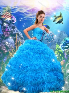 Pretty Sweetheart Quinceanera Dresses with Beading and Ruffles in Blue