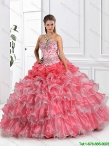 Fashionable Coral Red Quinceanera Dresses with Ruffled Layers for 2016