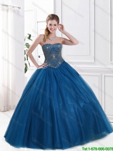 Classical Blue Ball Gown Quinceanera Dresses with Beading in 2016 Spring
