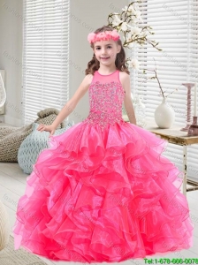 New Style Beaded and Ruffles Mini Quinceanera Dresses in Hot Pink