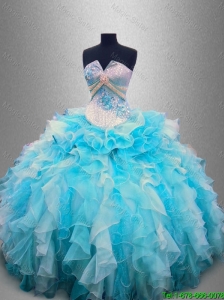 2016 Beautiful Strapless Beading and Ruffles Pretty Quinceanera Gowns in Organza