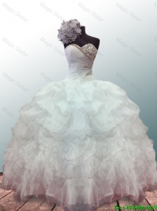 2016 Elegant New Style Sweetheart Ball Gown White Quinceanera Dresses with Beading and Ruffles