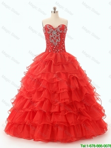 2016 Popular Pretty Beaded and Ruffled Layers Quinceanera Dresses in Red