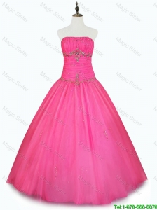 2016 Pretty Cheap Strapless Hot Pink Quinceanera Dresses with Beading
