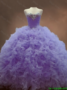 2016 Luxurious Classical Beaded Sweetheart Lavender Sweet 16 Gowns with Ball Gowns