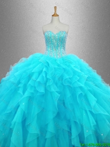 2016 New arrival Elegant Beaded Sweetheart Quinceanera Gowns in Aqua Blue