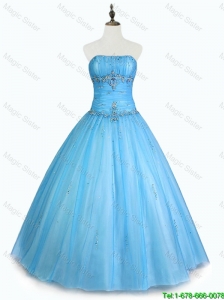 2016 Pretty Simple Strapless Beaded Quinceanera Dresses with Floor Length