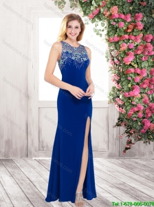 Gorgeous Exclusive New Style Column Scoop Beaded Prom Dresses with High Slit