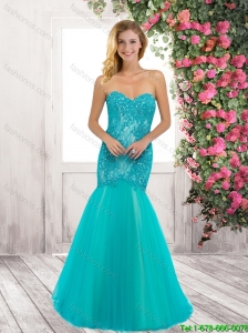 Exquisite Latest Luxurious Mermaid Brush Train Laced Prom Dresses with Beading