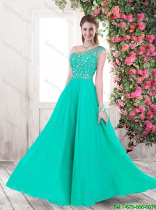 Gorgeous Exclusive Discount One Shoulder Beaded Prom Dresses with Brush Train
