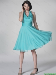 The Super Hot Halter Top Turquoise Prom Dresses with Ruffles and Belt
