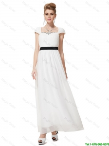 Pretty Empire Square Ankle Length White Prom Dresses with Sashes