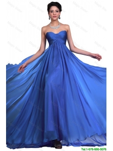 Perfect Sweetheart Ruched Blue Prom Dresses with Brush Train 2016