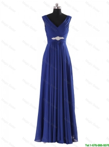 Beautiful Simple V Neck Beading and Ruching Long Prom Dresses for 2016 Autumn